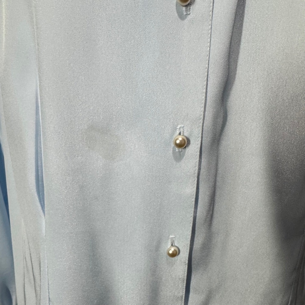 Vintage Le Blouse Powder Blue Long Sleeve Button Down with Lace Collar Size 10 - Picture 4 of 11